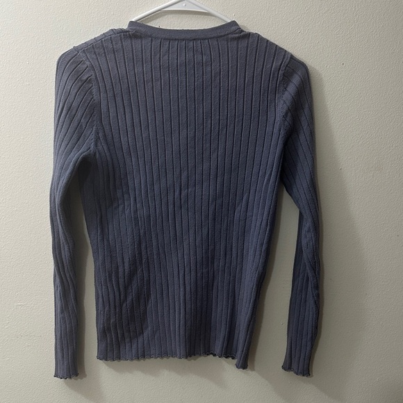 Dusty Blue-Grey Ribbed Cardigan Lettuce-Hem - Picture 3 of 6